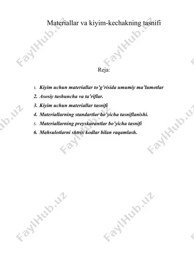 matеriallar va kiyim-kеchakning tasnifi — DOC