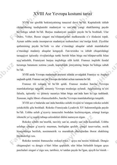 xviii asr yevropa kostumi tarixi — DOC
