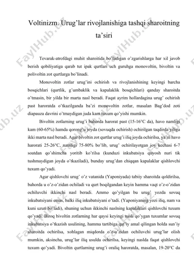 voltinizm. urug’lar rivojlanishiga tashqi sharoitning ta’siri — DOCX