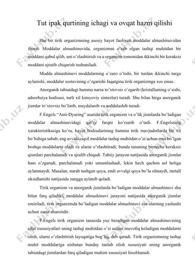 tut ipak qurtining ichagi va ovqat hazm qilishi — DOCX
