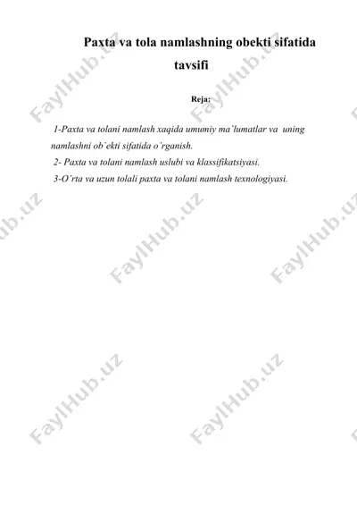 paxta va tоla namlashning оbekti sifatida tavsifi — DOCX