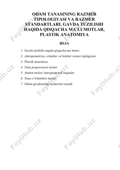 odam tanasining razmer tipologiyasi va razmer standartlari — DOC