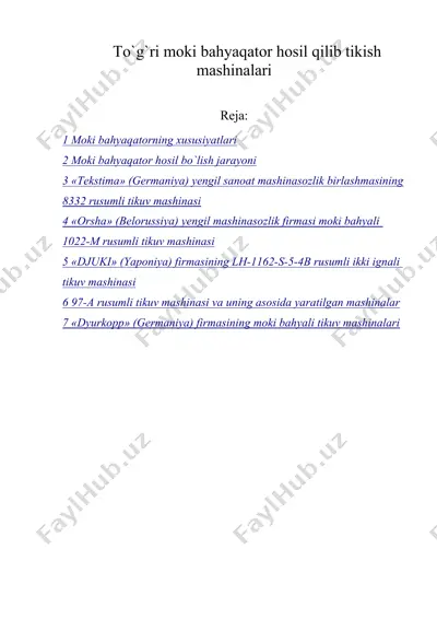 to`g`ri moki bahyaqator hosil qilib tikish mashinalari — DOC