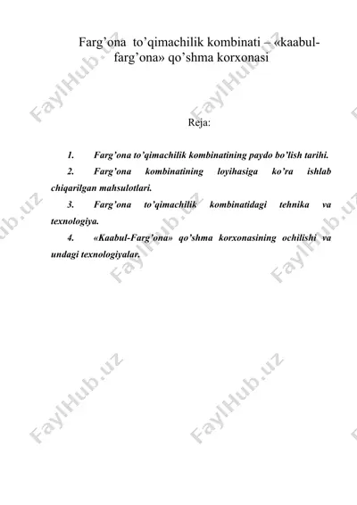farg’ona to’qimachilik kombinati – «kaabul-farg’ona» qo’shma korxonasi — DOC