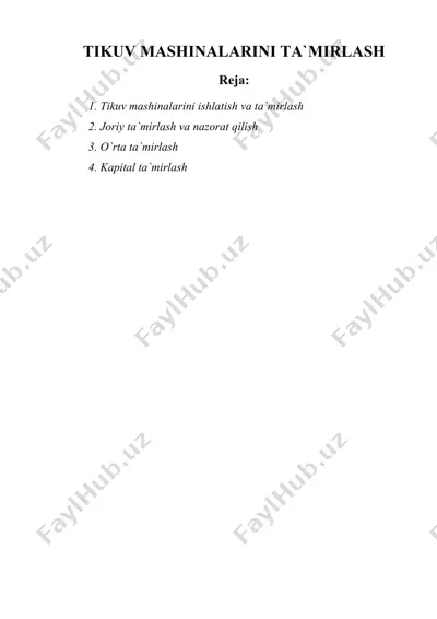 tikuv mashinalarini ta`mirlash — DOC