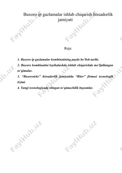 buxoro ip gazlamalar ishlab chiqarish hissadorlik jamiyati — DOC