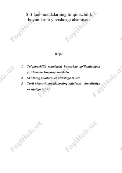 sirt fаоl mоddаlаrning to’qimаchilik buyumlаrini yuvishdаgi аhаmiyati — DOC