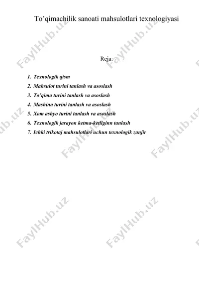 to’qimachilik sanoati mahsulotlari texnologiyasi — DOC