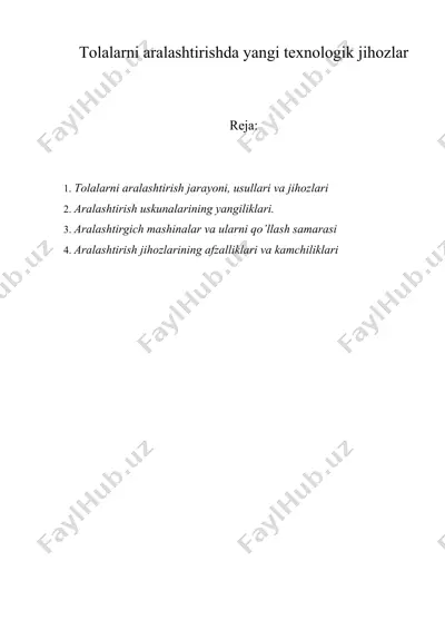 tolalarni aralashtirishda yangi texnologik jihozlar — DOC