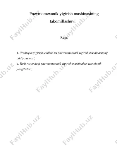 pnevmomexanik yigirish mashinasining takomillashuvi — DOC