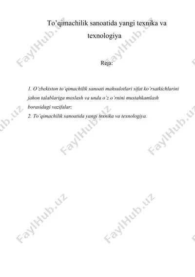 to‘qimachilik sanoatida yangi texnika va texnologiya — DOC