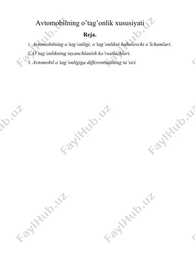 avtomobilning o’tag’onlik xususiyati — DOCX