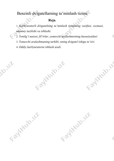 benzinli dvigatellarning ta’minlash tizimi — DOCX