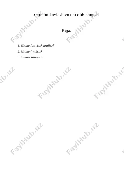 gruntni kavlash va uni olib chiqish — DOCX