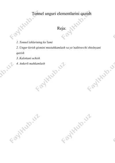 tonnel unguri elementlarini qazish — DOCX