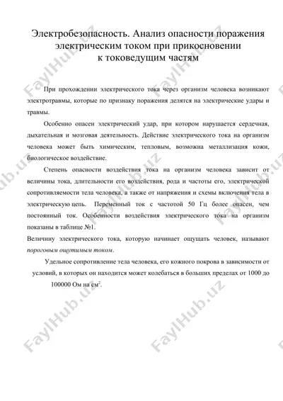 электробезопасность. анализ опасности поражения электрическим током при прикосновении к токоведущим частям — DOC