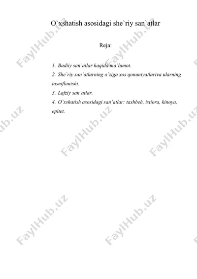 o`xshatish asosidagi she`riy san`atlar — DOC