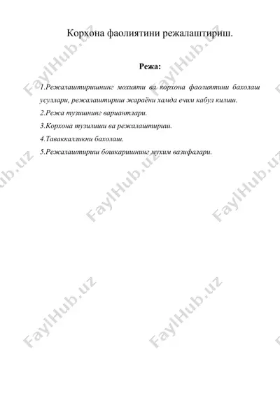 корхона фаолиятини режалаштириш. — DOC