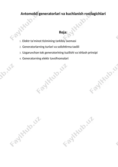 avtomobil generatorlari va kuchlanish rostlagichlari — DOC