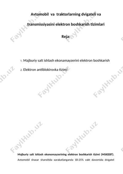 avtomobil va traktorlarning dvigateli va transmissiyasini elektron boshkarish tizimlari — DOC