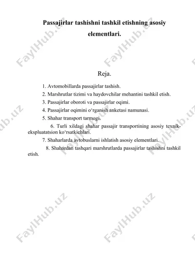 passajirlar tashishni tashkil etishning asosiy elementlari — DOC