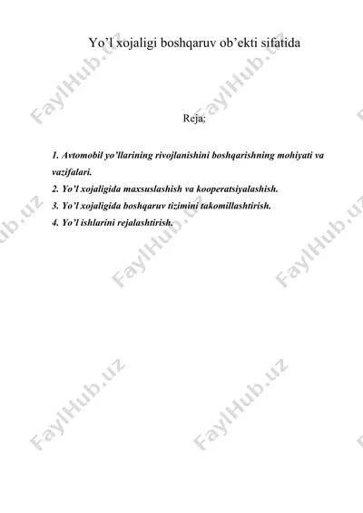 yo’l xojaligi boshqaruv ob’ekti sifatida — DOC