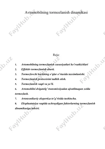 avtomobilning tormozlanish dinamikasi — DOC