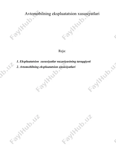 avtomobilning ekspluatatsion xususiyatlari — DOC