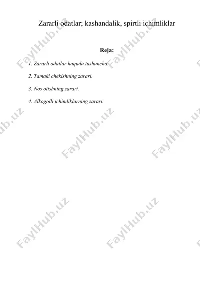 zararli odatlar; kashandalik, spirtli ichimliklar — DOC