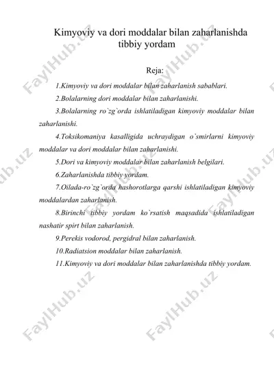 kimyoviy va dori moddalar bilan zaharlanishda tibbiy yordam — DOC