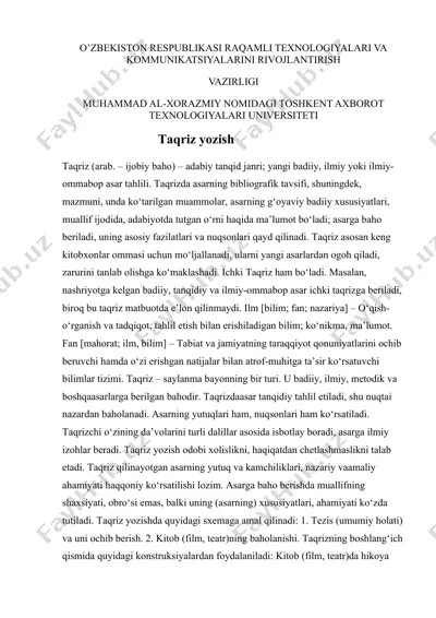 taqriz yozish — DOCX