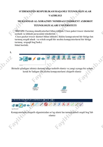 tarmoq simulyatorlari bilan ishlash. cisco paket tracer dasturini sozlash — DOCX