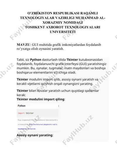 gui muhitida grafik imkoniyatlardan foydalanib ro’yxatga olish oynasini yaratish — DOCX