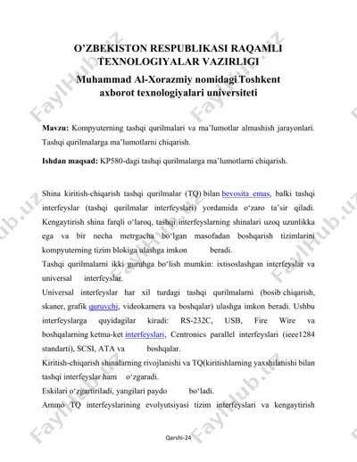 kompyuterning tashqi qurilmalari va ma’lumotlar almashish jarayonlari — DOCX
