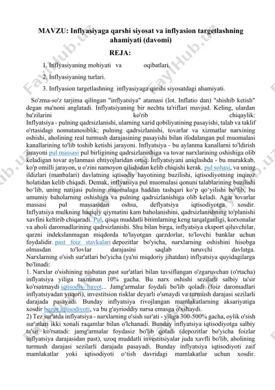 inflyasiyaga qarshi siyosat va inflyasion targetlashning ahamiyati — DOCX