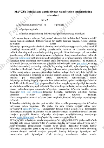 inflyasiyaga qarshi siyosat va inflyasion targetlashning ahamiyati — DOCX