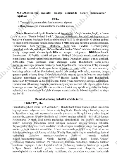 monetar siyosatni amalga oshirishda xorijiy mamlakatlar tajribasi — DOCX
