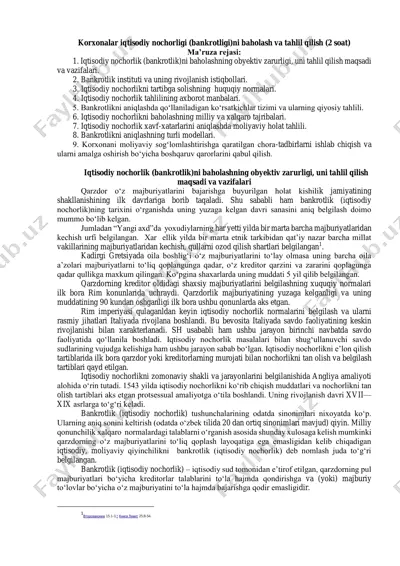 korxonalar iqtisodiy nochorligi (bankrotligi)ni baholash va tahlil qilish — PDF