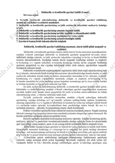 debitorlik va kreditorlik qarzlari tahlili — PDF
