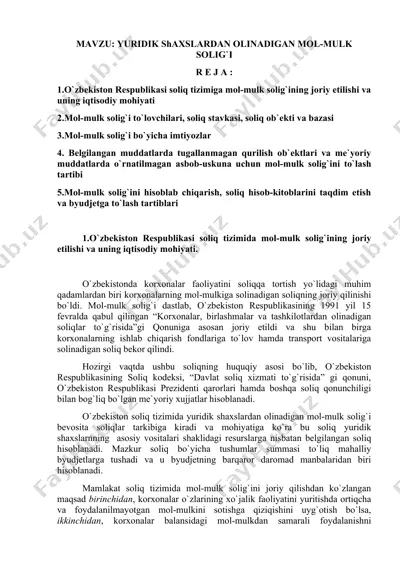 yuristik shaxslardan olinadigan mol-mulk solig'i — DOCX