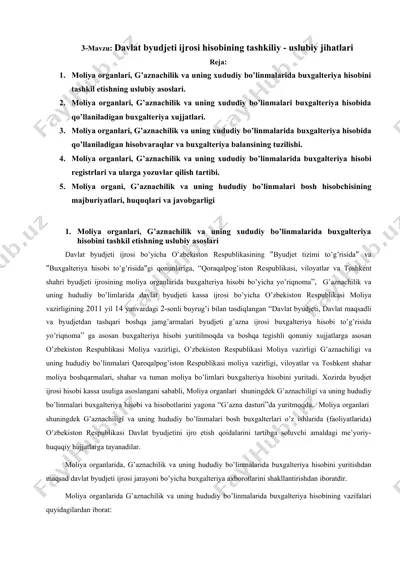 davlat byudjeti ijrosi hisobining tashkiliy - uslubiy jihatlari — DOCX