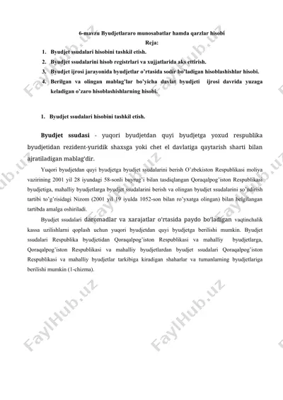byudjetlararo munosabatlar hamda qarzlar hisobi — DOCX