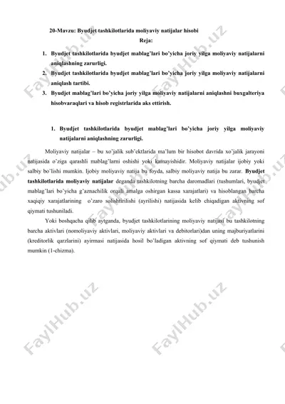 byudjet tashkilotlarida moliyaviy natijalar hisobi — DOCX
