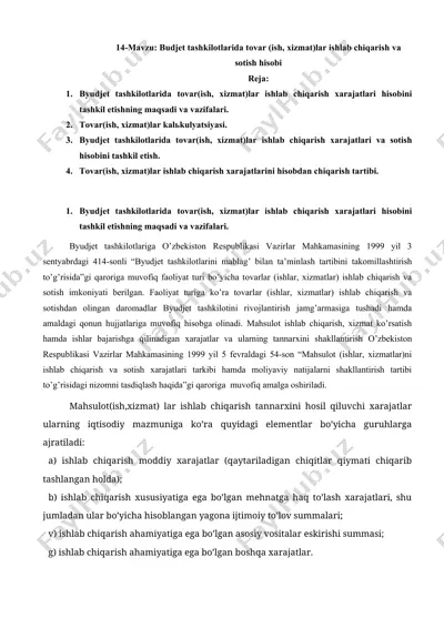 budjet tashkilotlarida tovar (ish, xizmat)lar ishlab chiqarish va sotish hisobi — DOCX
