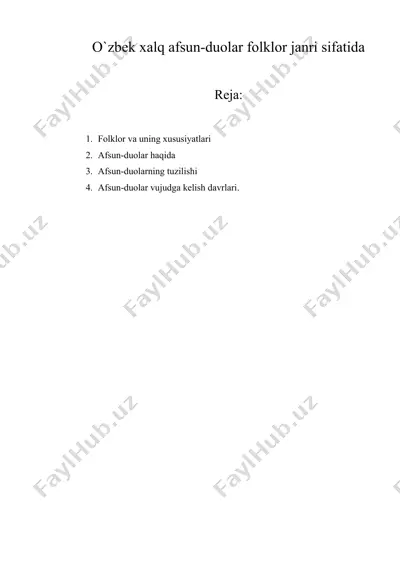 o`zbek xalq afsun-duolar folklor janri sifatida — DOC
