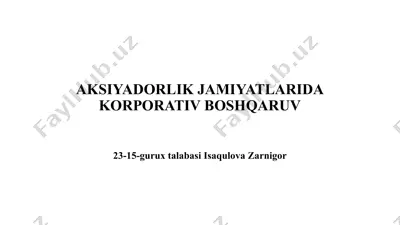 aksiyadorlik jamiyatlarida korporativ boshqaruv — PPTX