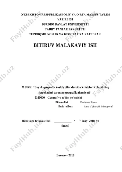 buyuk geografik kashfiyotlar davrida xristofor kolumbning sayohatlari va uning geografik ahamiyati — PDF