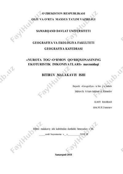 nurota tog‘-o‘rmon qo‘riqxonasi ekoturistik imkoniyatlari — PDF