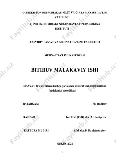 o’quvchilarni kasbga yo’llashda axborot texnologiyalaridan foydalanish metodikasi — PDF