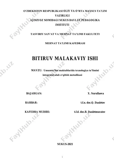 umumta’lim maktablarida texnologiya ta’limini integratsiyalab o‘qitish metodikasi — PDF